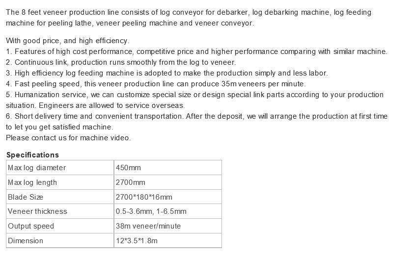 Linha de produção automática de folheado de contraplacado de 8 pés