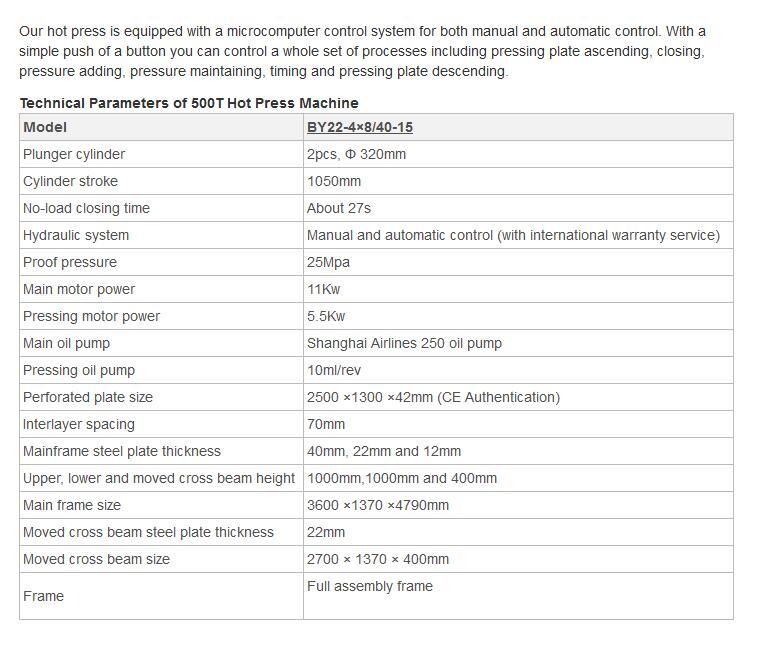 Máquina de prensagem a quente 500 T para compensado/máquina para fabricação de compensado Máquina de prensagem a quente